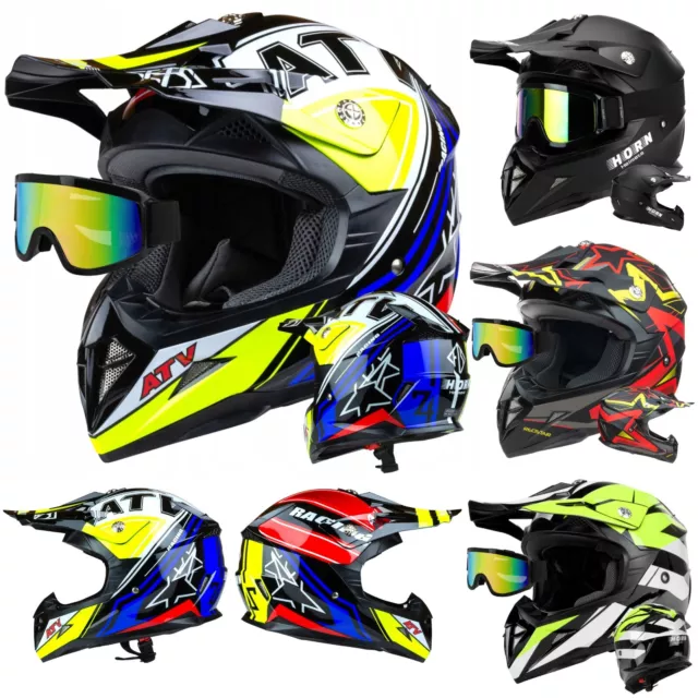 Horn Helmets ATV Motorradhelm Motocrosshelm +  Motorradbrille + Sturmhaube