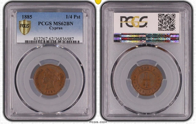 Zypern 1/4 Platte 1885 - Pcgs Ms 62 Brandneu