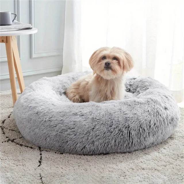 Calming Dog & Cat Bed, Anti-Anxiety Donut Cuddler Warming Cozy Soft Round Bed