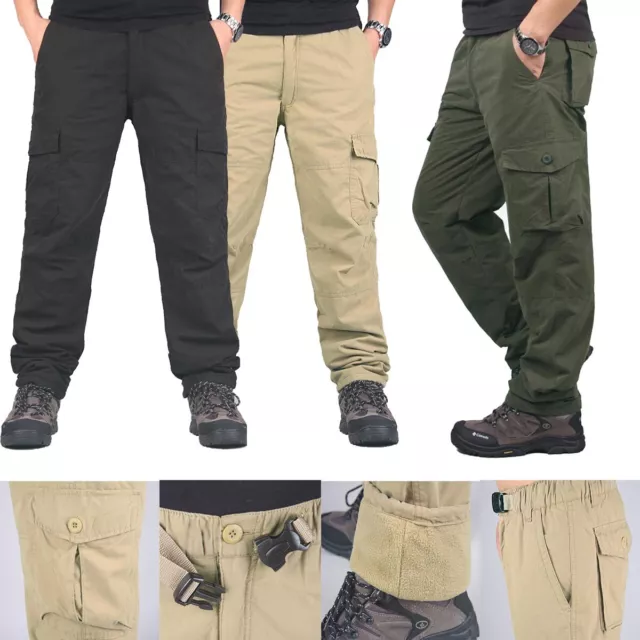 Mens Cargo Casual Work Pants Fleece Trousers Warm Tactical Combat Hiking Outdoor