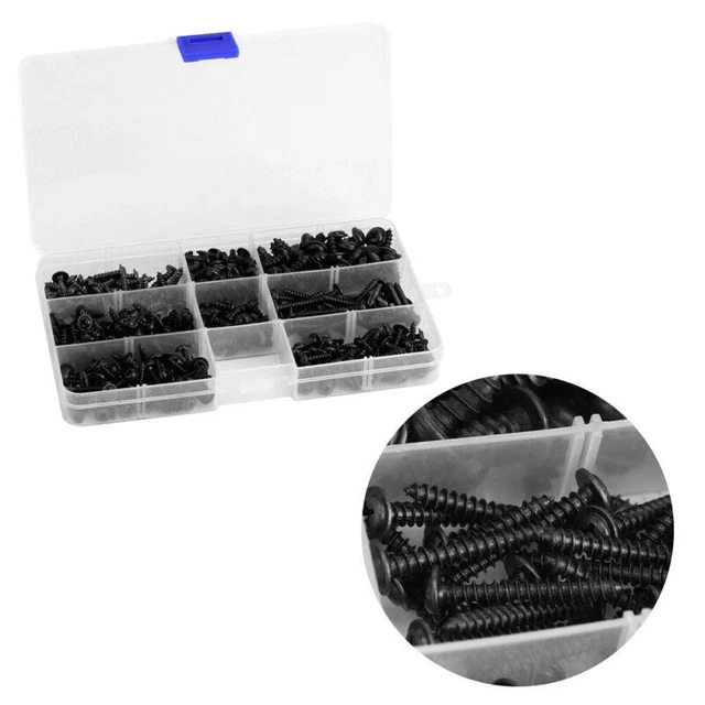 340 pz Set viti autopulsanti flange nere - Taglie assortite