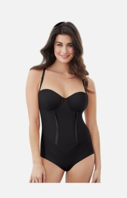 NWT Maidenform Flexees Easy-Up Firm Control Black Bodysuit Shapewear 40C