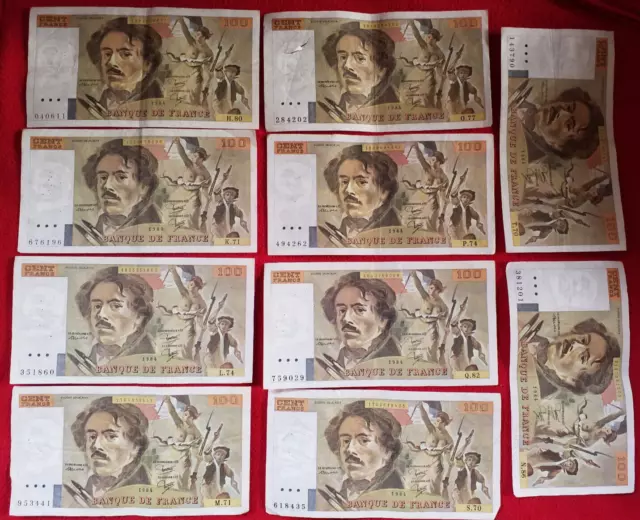 France Lot de 10 Billets de 100 Francs "Delacroix" année 1984