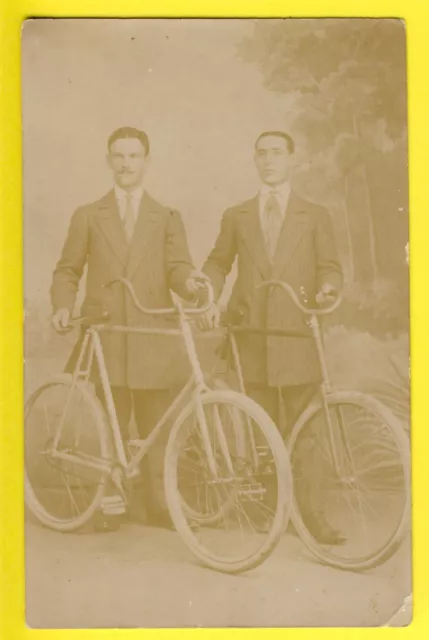 cpa FRANCE POSTCARD PHOTO RPPC 1900 CYCLISTS in BIKE SUIT