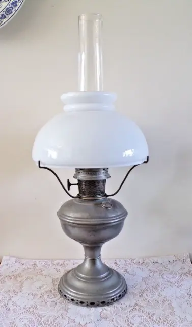 Aladdin No 11 Oil Lamp & Glass CHIMNEY & Shade Working order original condition
