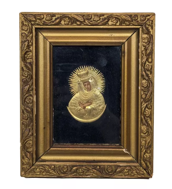 Vtg Madonna Orthodox Icon Gold Wood 8x7 Framed