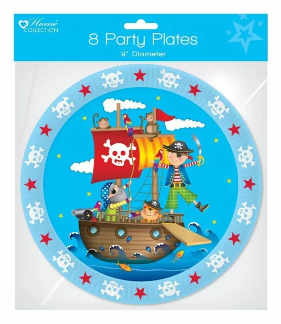 Pack de 8 assiettes en papier 9 pouces fête d'anniversaire pour enfants - garçons pirates