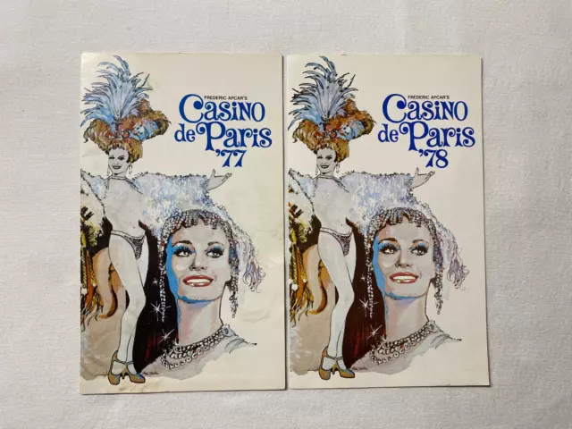 (2) 1977 Las Vegas Dunes Hotel Casino De Paris Postcards Showgirl Frederic Apcar