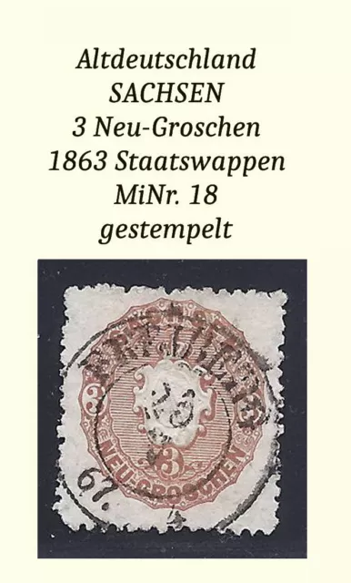 Altdeutschland Sachsen MiNr.  18, gest.  K2, perfekter Stempel, schöne Marke