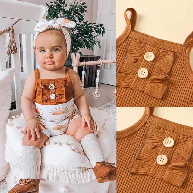 Newborn Baby Girl Sleeveless Romper Jumpsuit  Pants Headband Outfit Clothes Set
