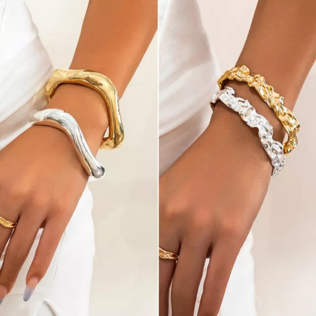 Exaggerated Irregular Lava Bracelet Simplicity Ring Wide Arm Bracelet  Women