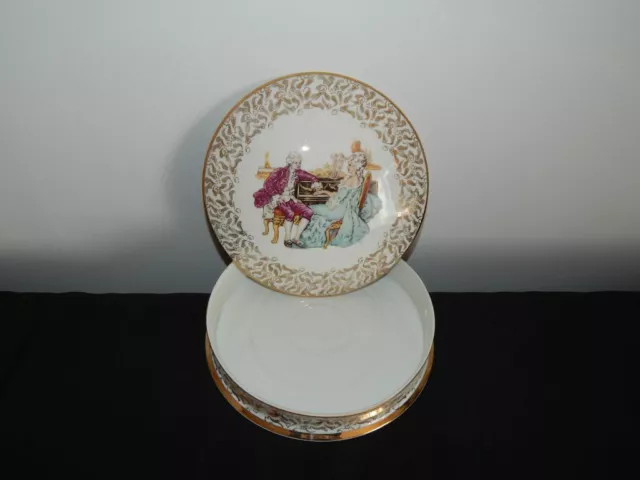 ANCIENNE GRANDE Bonbonnière en PORCELAINE de LIMOGES Décor de Scène Galante