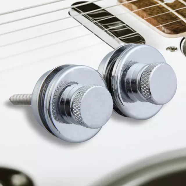 2Pcs Electric Guitar Bass Strap Locks Straplock Flat Head Safety Silver