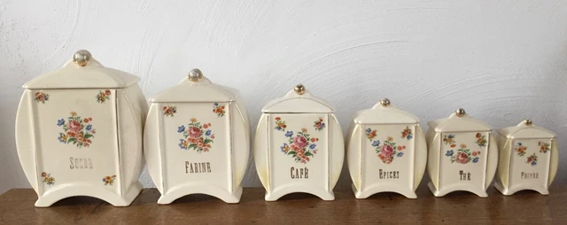 Lot De 5 Pots à Épices Vintage Delfts Bleu Faïence Blanc Et Bleu