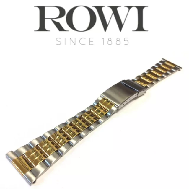 22mm ROWI 304158 STAINLESS STEEL/GOLD PLATED TWO TONE WATCH BRACELET LINK BAND