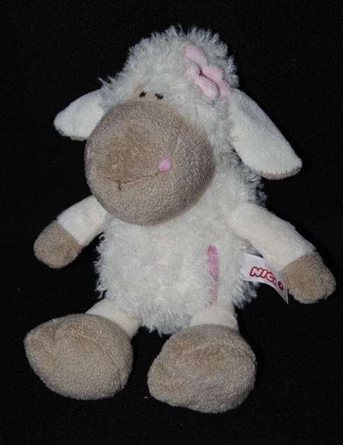 Peluche doudou mouton NICI beige blanc fleur rose poche ventrale 25 cm NEUF