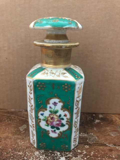 Gorgeous PERFUME Bottle Decanter w/ Lid Porcelain Floral Enamel German France