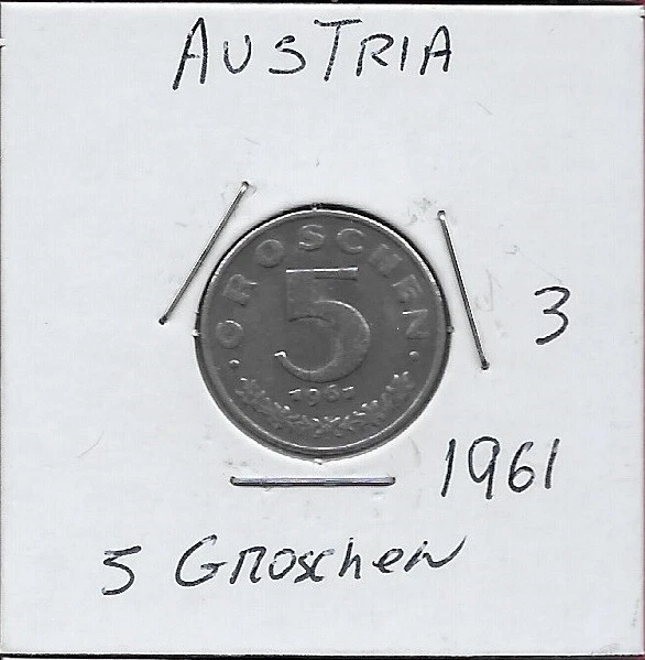 Austria 5 Groschen 1961 Vf Imperial Eagle With Austrian Shield On Breast,Ho