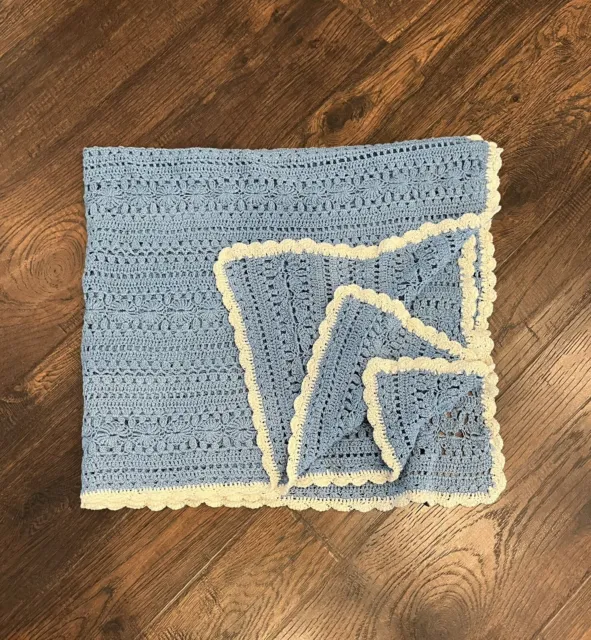 Baby Blanket Heirloom Quality! Handmade Nursery Blue Crochet Knit Boy Throw