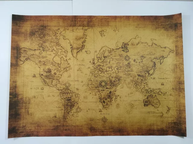 Old World Map Poster Vintage Style Global Maps America, Asia, Europe, Africa