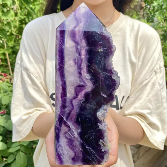 2.99LB Natural Rainbow Fluorite Obelisk Quartz Crystal Wand Tower Point Healing