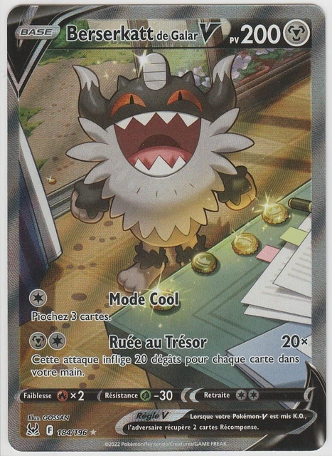 #081 Carte Pokemon Berserkatt De Galar V 184/196 Origine Perdue Eb11 - Fr Neuf 