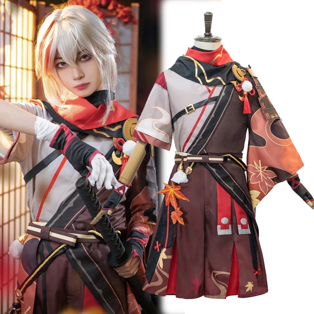 US Ship Genshin Impact Kazuha Cosplay Costume Brown Orange Outfit Size XXL