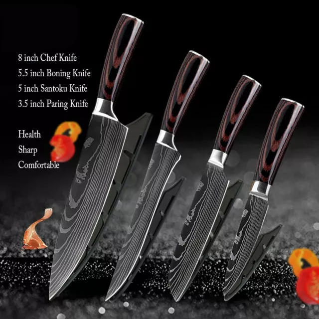 Kitchen Knives Set of 4 Japanese Damascus Style Stainless Steel Sharp Chef Knife
