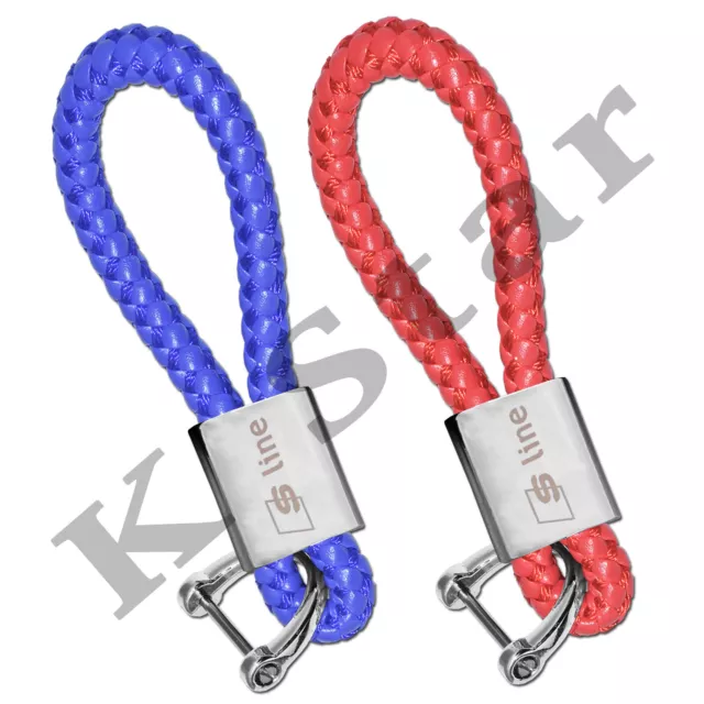 Audi S Line Braided Blue/Red Pu Leather Metal Keyring Keychain Key Fob Car Key