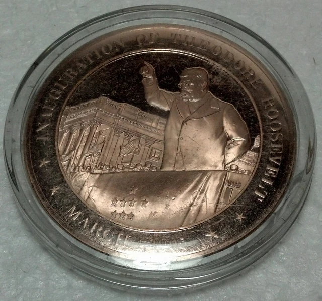 Franklin Mint Uncirculated Bronze Theodore Roosevelt 3/4/05 Inauguration Medal