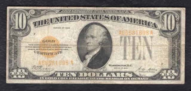 Fr. 2400 1928 $10 Ten Dollars Gold Certificate U.s. Currency Note