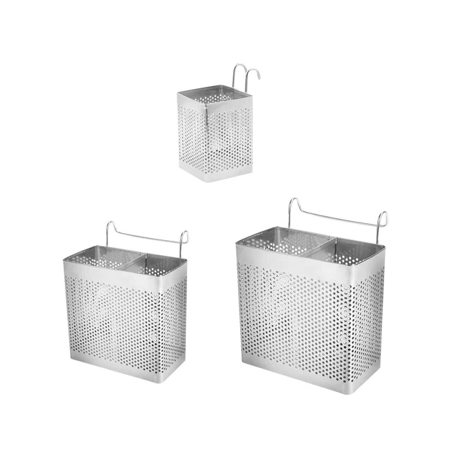 Porte-ustensiles De Cuisine En Inox Avec Crochet - 3 Compartiments, Dimensions 20x4x9 Cm - Pour égouttoir, Rangement Couverts, Baguettes