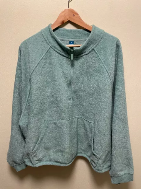 Old Navy Womens 1/2 Zip Sweatshirt Size 2X Green Terry Cloth Pocket Cropped