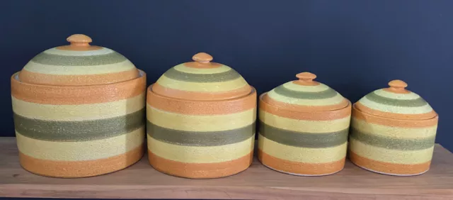 VTG Mid Century BITOSSI Set of 4 Canisters Italian Pottery Yellow/Orange Stripe
