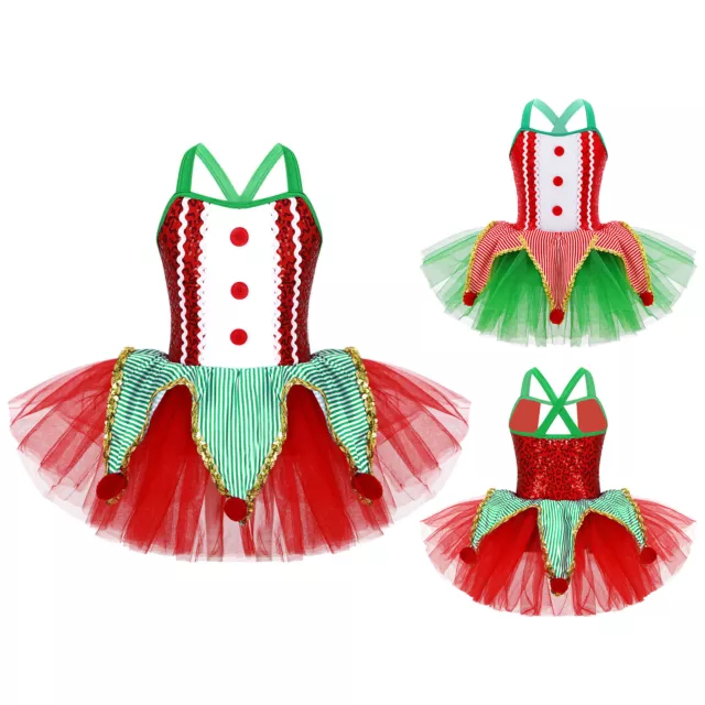 Girls Tutu Mesh Dress Button Front Christmas Costume Fashion Xmas Party Costume