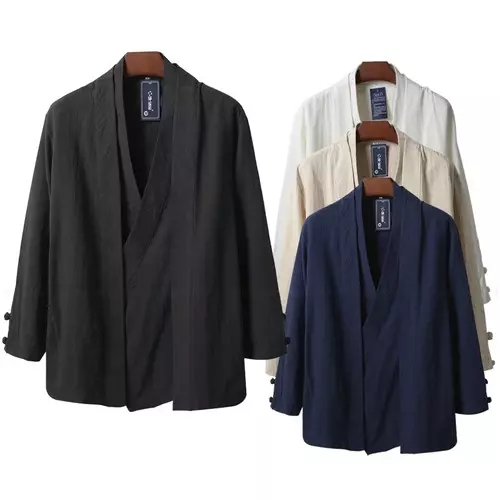 Chinese Style Mens Linen Hanfu Cardigan  Kung Fu Japanese Kimono Robe Oriental