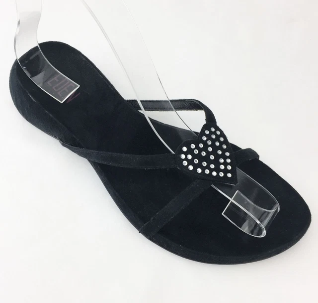 Womens EDEN Sandals Flip Flop Slides Black Suede with Crystals - Size 6