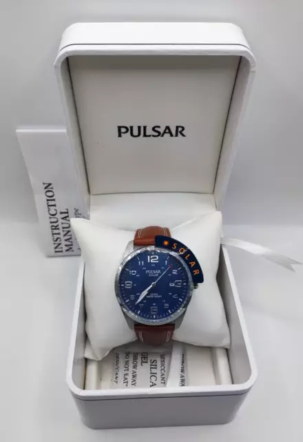 PULSAR MEN S BROWN Leather Strap Blue Dial Quartz Watch PX3 189 99.99 PicClick UK
