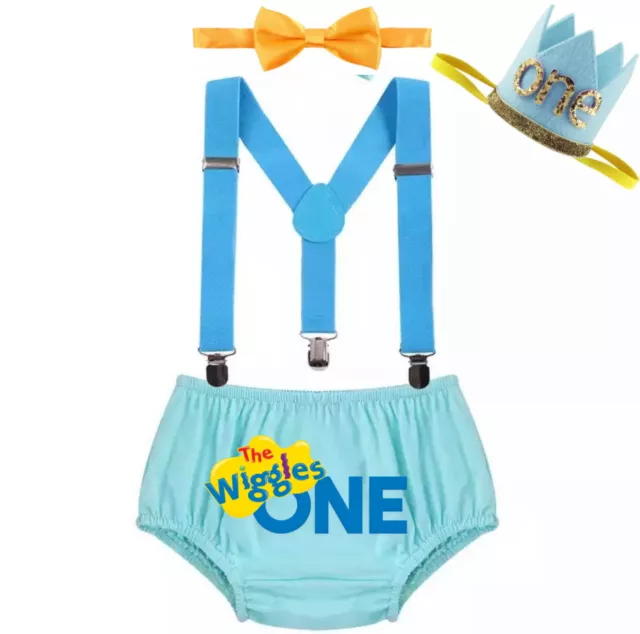 Baby Boy One Wiggles Blue Cake Smash 1st Birthday Costume Photo Shoot Outfit Set