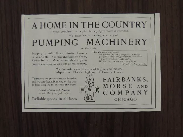 1902 Fairbanks, Morse And Company Home Water Pumping Machinery Sales Art Ad