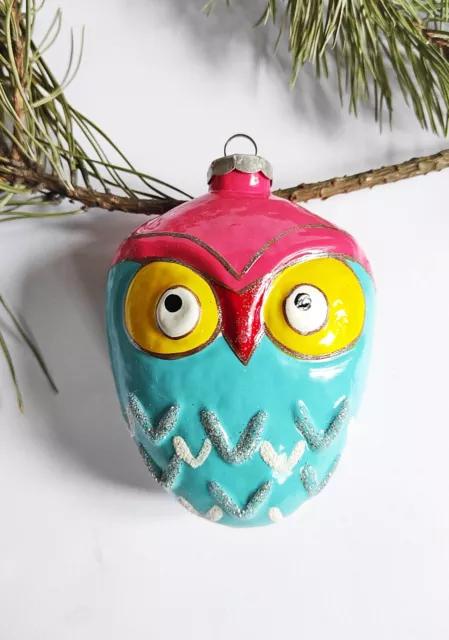 Christmas Glass Ornament Big Owl Xmas tree Decoration Vintage USSR