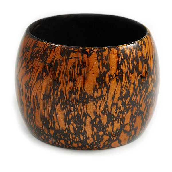 Oversized Chunky Wide Wood Bangle (Copper Brown & Black) - Medium Size 3