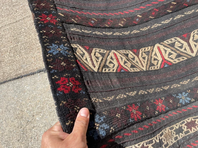 2x6 VINTAGE RUNNER WOOL RUG HANDMADE kilim flatweave oriental narrow blue black 2x6 VINTAGE RUNNER WOOL RUG HANDMADE kilim flatweave oriental narrow blue black