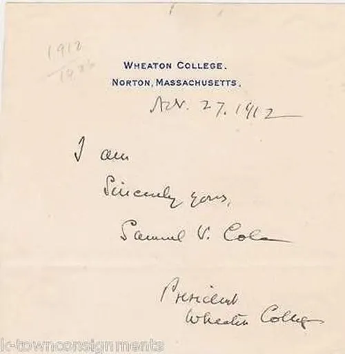 Samuel V. Cole Wheaton College President Vintage Autograph Signature Clipping