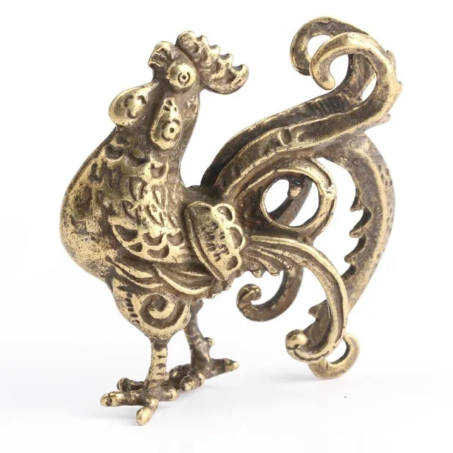 Pendentif porte-clés en laiton peint à la main statue de poulet artisanat beau