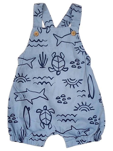 Carters Infant Boys Blue Fish Snap Bottom Romper Bodysuit Baby Outfit 3-6M