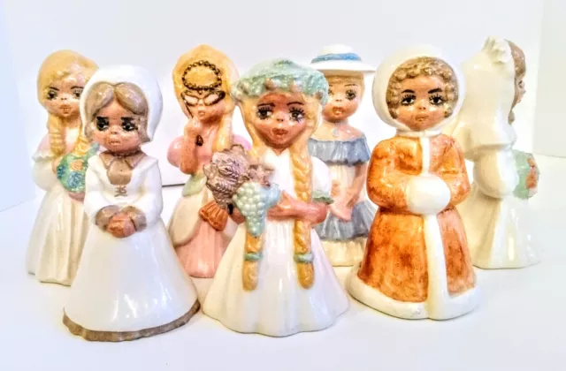 Set of 7 Strange Creepy Ceramic Women Girl Figurines Vintage Hand-painted 5.75"