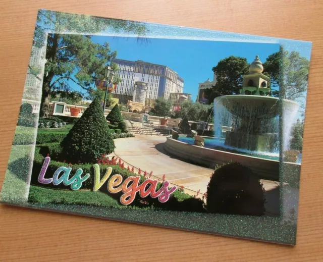Aladdin Hotel Casino Postcard Las Vegas Nevada Fountain Glitter Edge B Marino