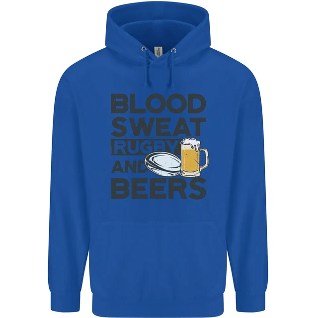 Felpa con cappuccio Blood Sweat Rugby e Birre Divertente da Uomo 80% Cotone 2