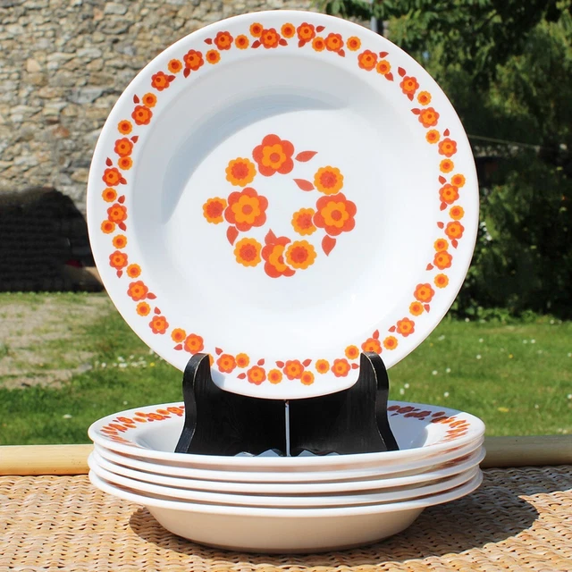 Lot de 6 assiettes creuses vintage Arcopal modèle Myosotis - Arts de la table